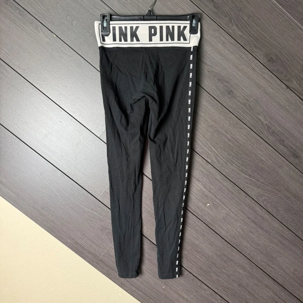 Victoria's Secret PINK Yoga Leggings XS Black Logo Tape High Rise Athleisure